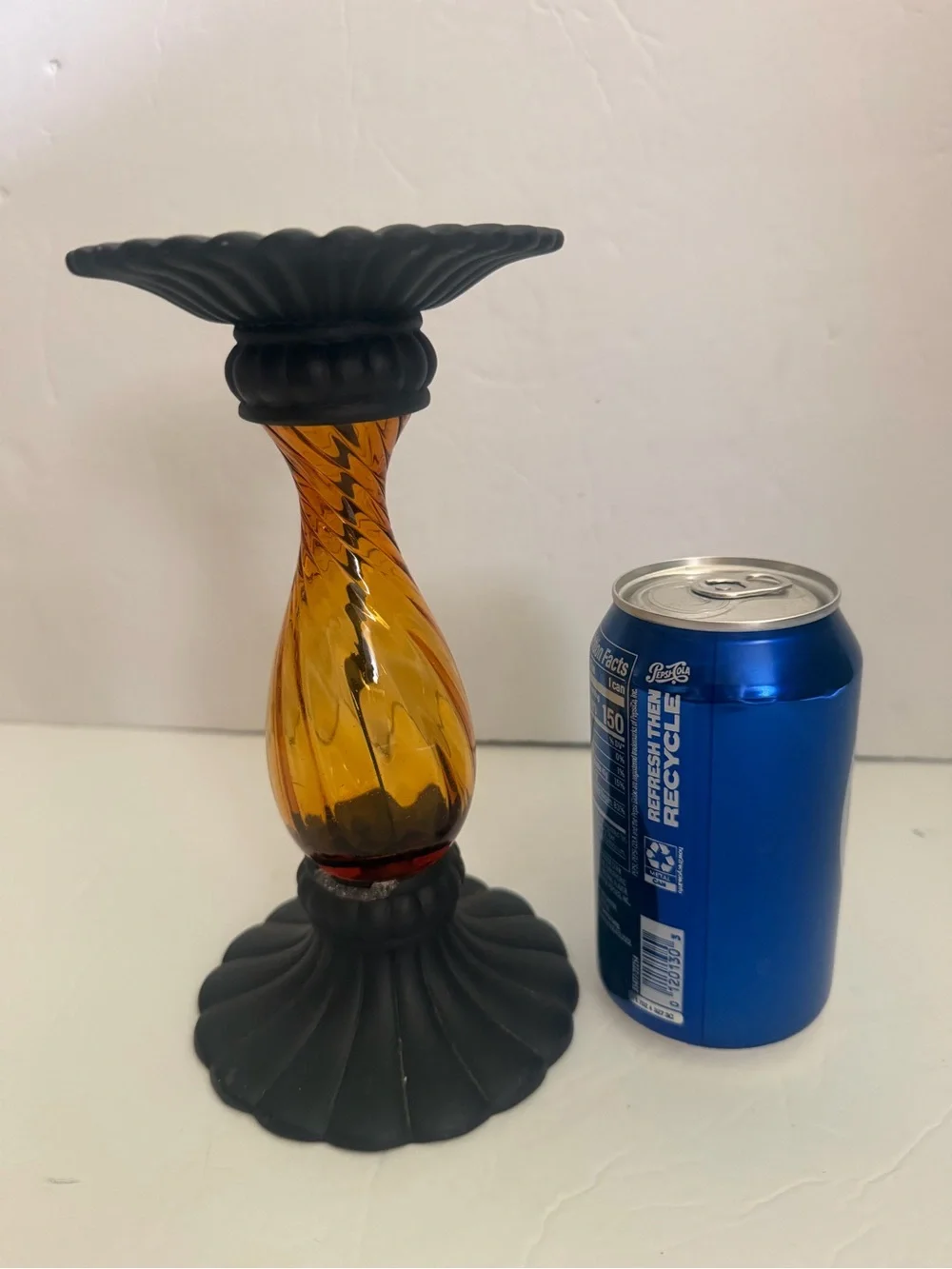 PartyLite Pair Amber Glass Candleholders with Black Bases 8” - Picture 4 of 16